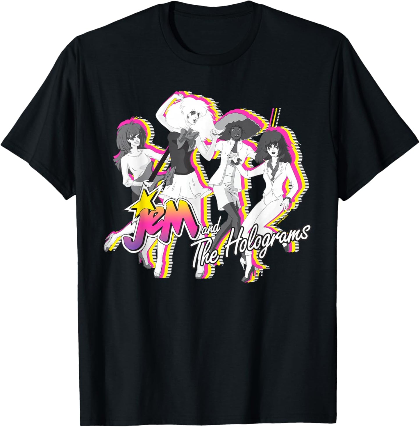 Jem and The Holograms Full Band Colorful Layered Silhouettes T-Shirt - T-Shirt | Black
