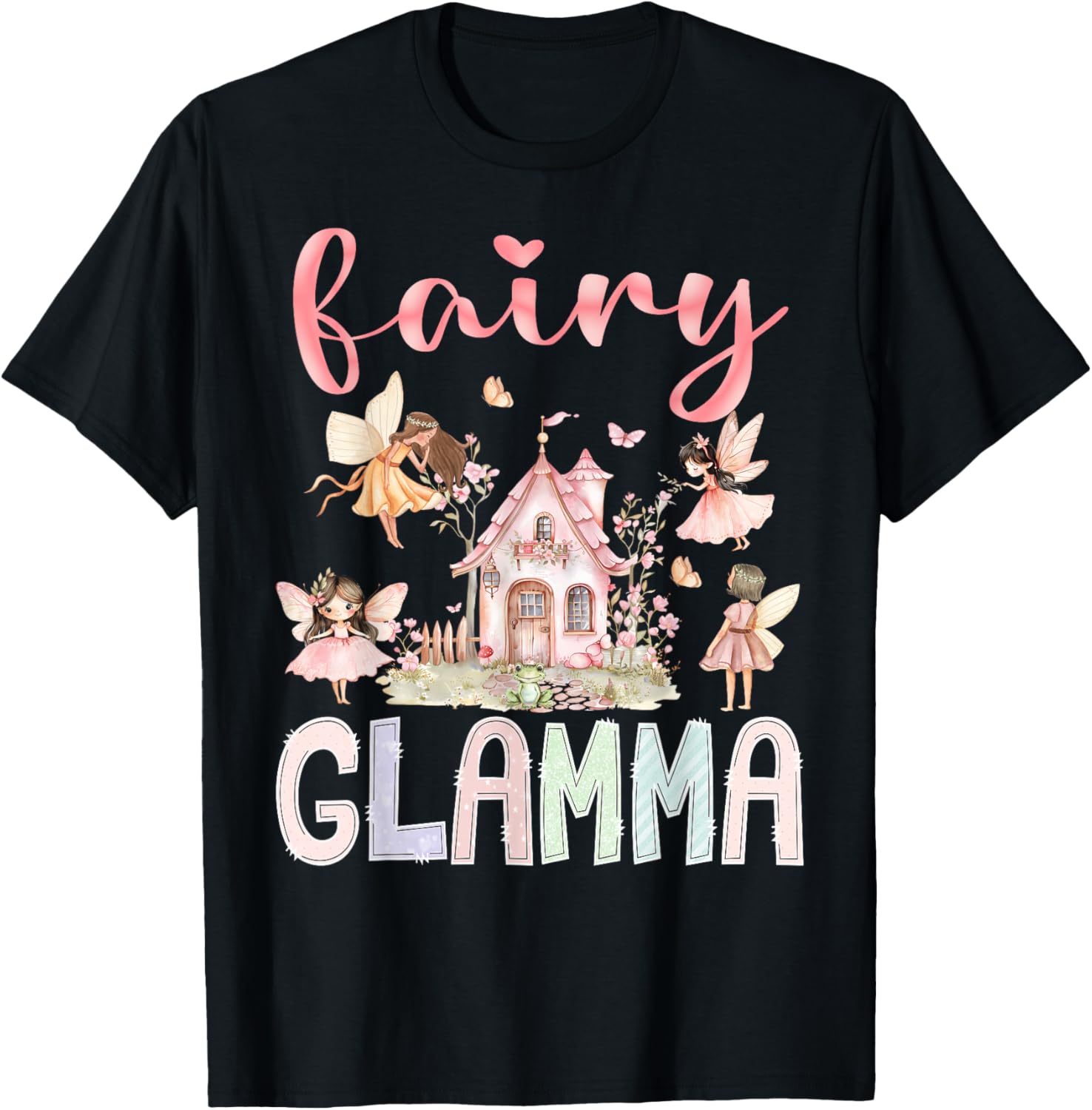 Fairy Glamma Magical Floral Funny Birthday Girl Fairytale T-Shirt - T-Shirt | Black