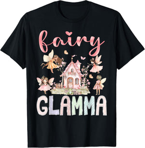Fairy Glamma Magical Floral Funny Birthday Girl Fairytale T-Shirt - T-Shirt | Black