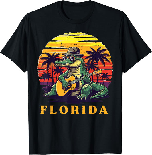 Summer Aliigator Guitar Florida Vacation Trip Men Women Kids T-Shirt - T-Shirt | Black