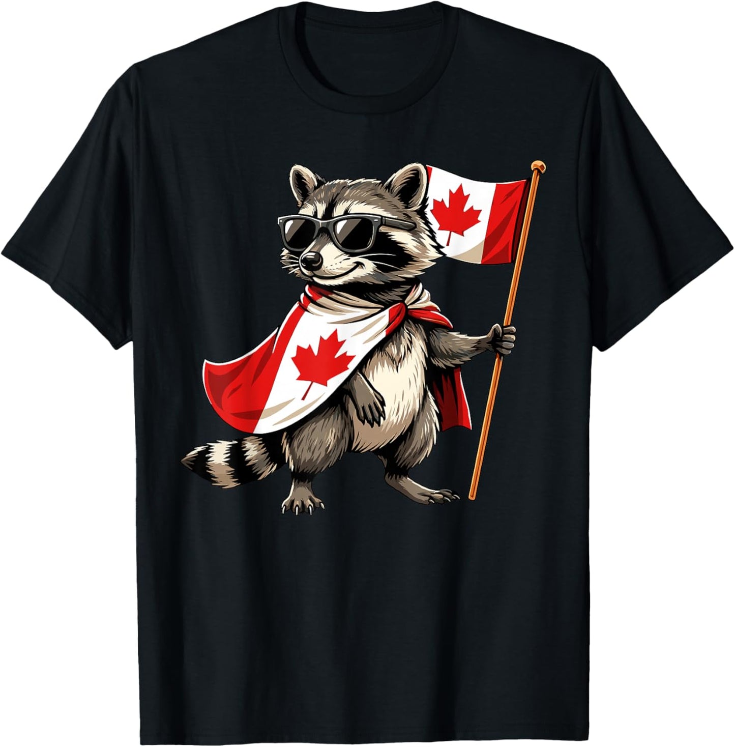 Proud Canadian Raccoon Men Women Kids Funny Canada T-Shirt - T-Shirt | Black