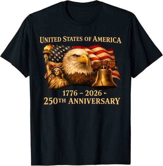 Eagle and Flag 250 Years 1776-2026 250th Birthday T-Shirt - T-Shirt | Black