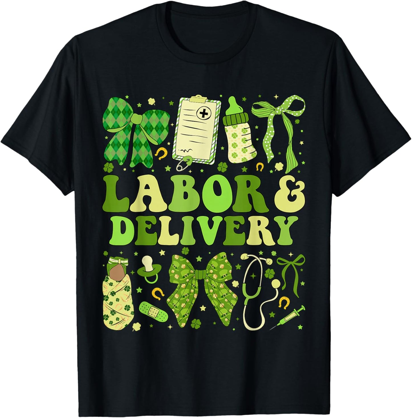 St Patricks Labor and Delivery Nurse Coquette L&D Patrick’s T-Shirt - T-Shirt | Black