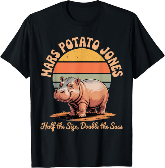 Mars Potato Jones Funny Hippo Humor for Animal Lovers T-Shirt - T-Shirt | Black