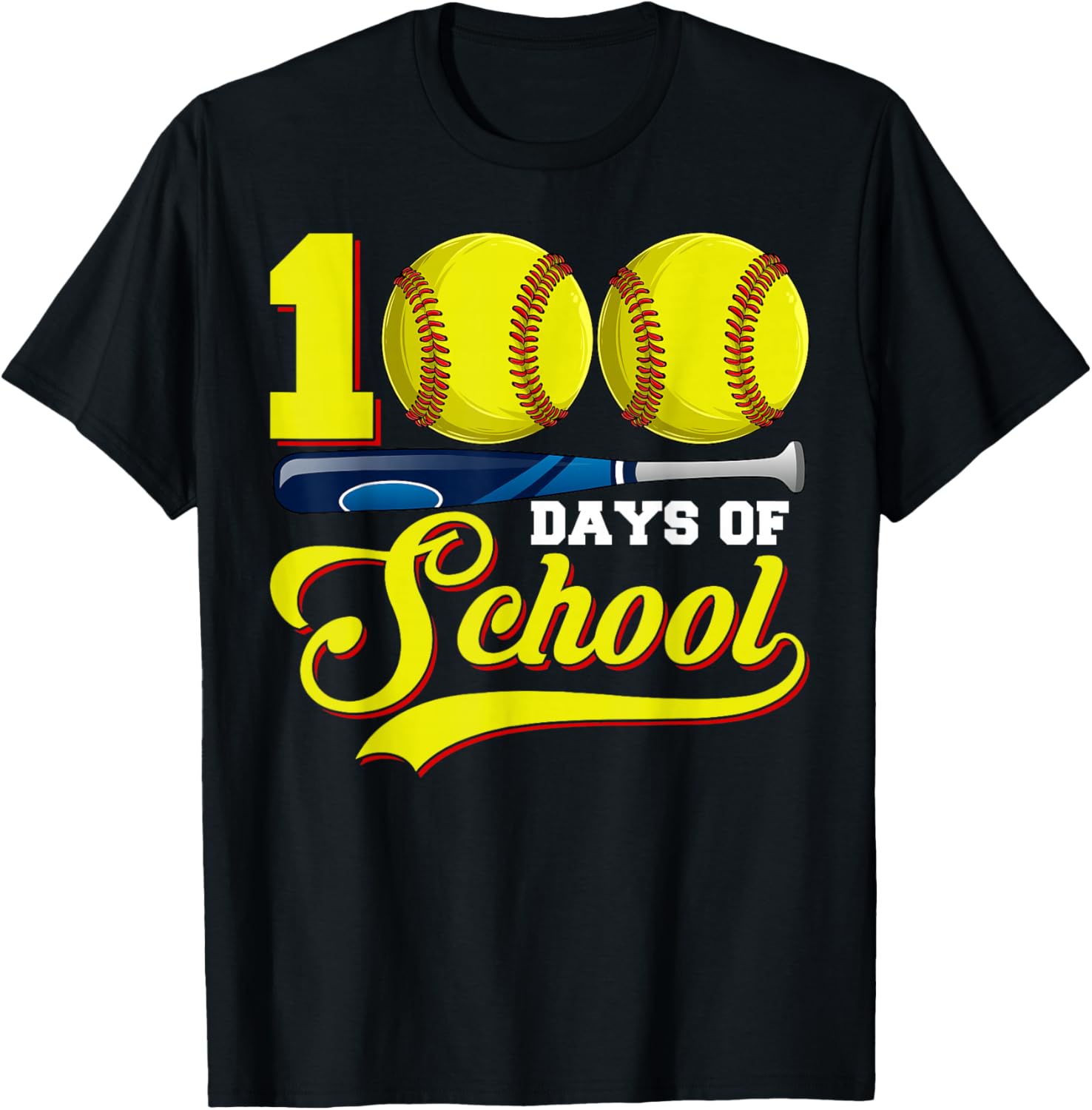 100 Days of School Softball Happy 100th Day of School Boys T-Shirt - T-Shirt | Black