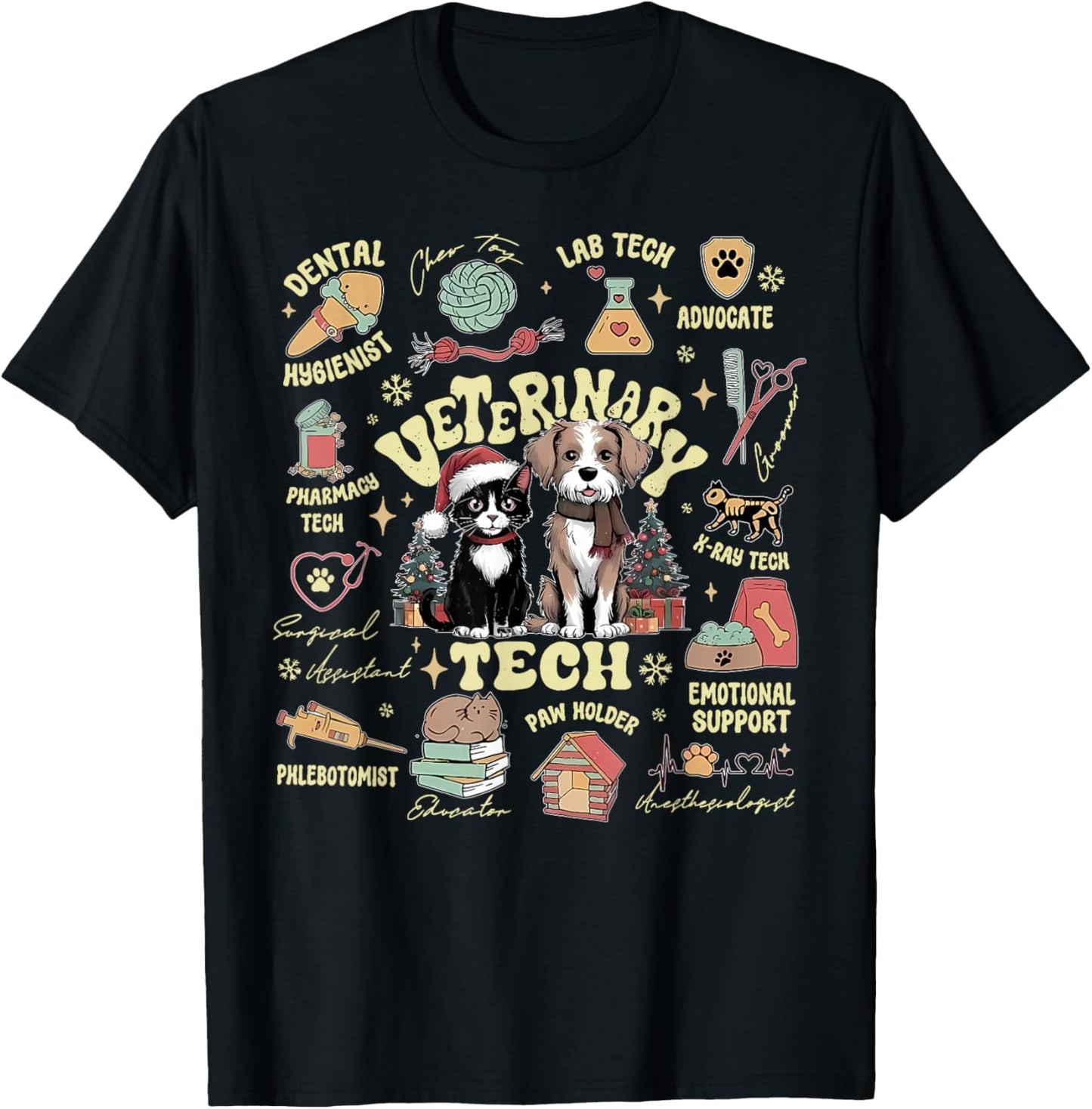 Vet Tech Nurse Veterinary Medicine Christmas Animal Doctor T-Shirt - T-Shirt | Black