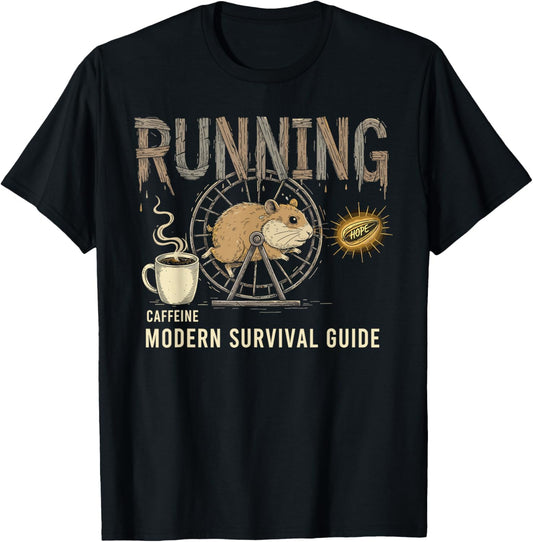 Busy Person Hamster Wheel Caffeine Funny Humorous Apparel T-Shirt - T-Shirt | Black