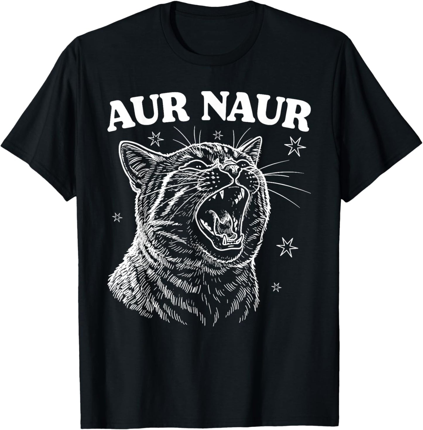 AUR Naur Cat Retro Funny Oh No Surprised Cat Animal Lover T-Shirt - T-Shirt | Black