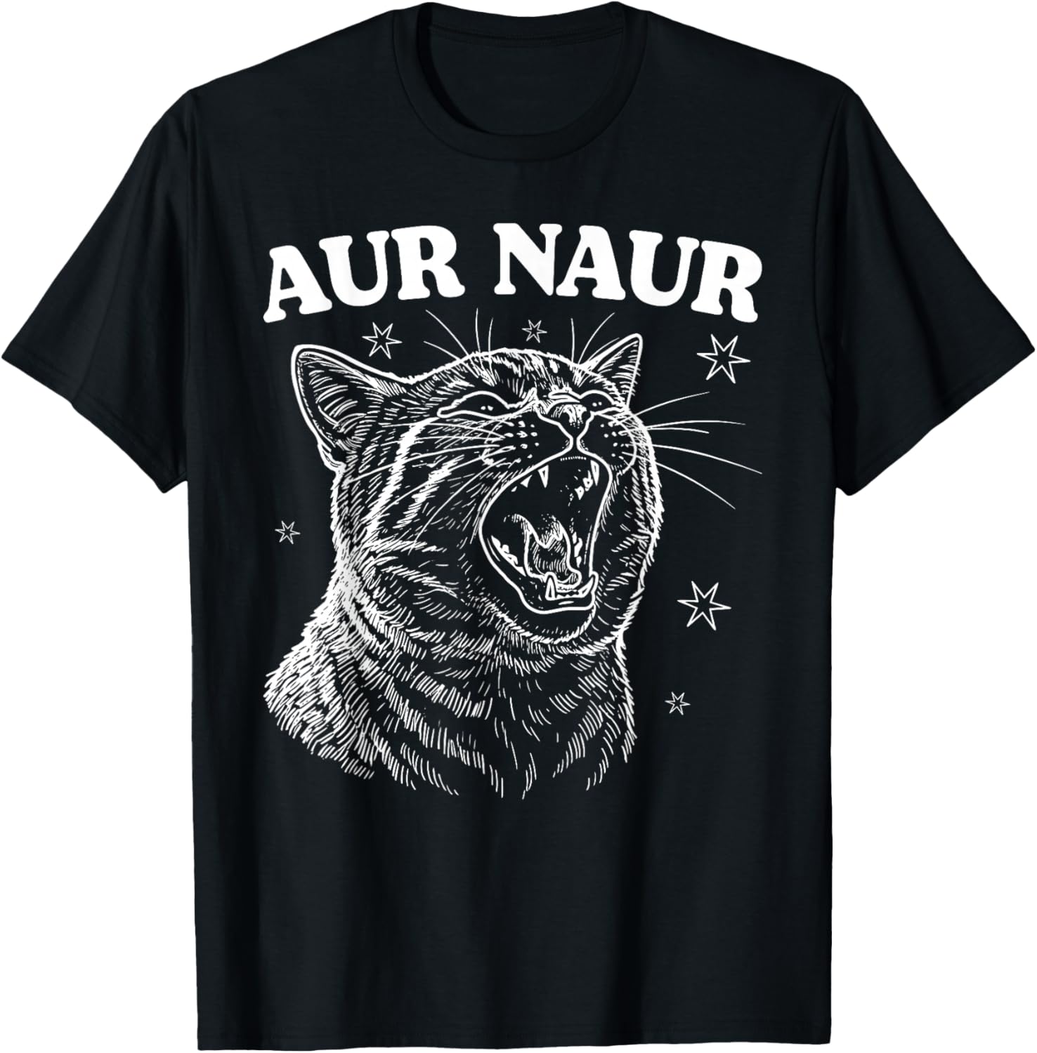AUR Naur Cat Retro Funny Oh No Surprised Cat Animal Lover T-Shirt - T-Shirt | Black