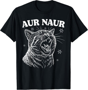 AUR Naur Cat Retro Funny Oh No Surprised Cat Animal Lover T-Shirt - T-Shirt | Black