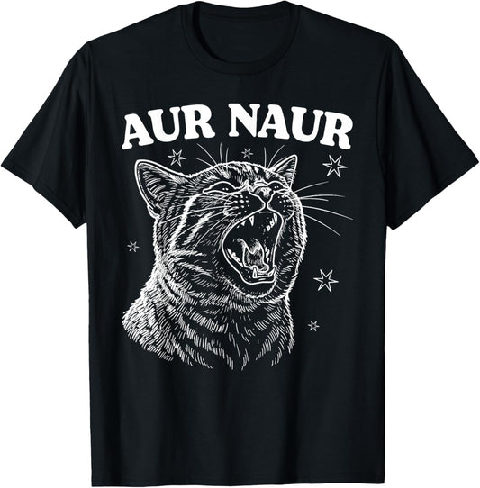 AUR Naur Cat Retro Funny Oh No Surprised Cat Animal Lover T-Shirt - T-Shirt | Black