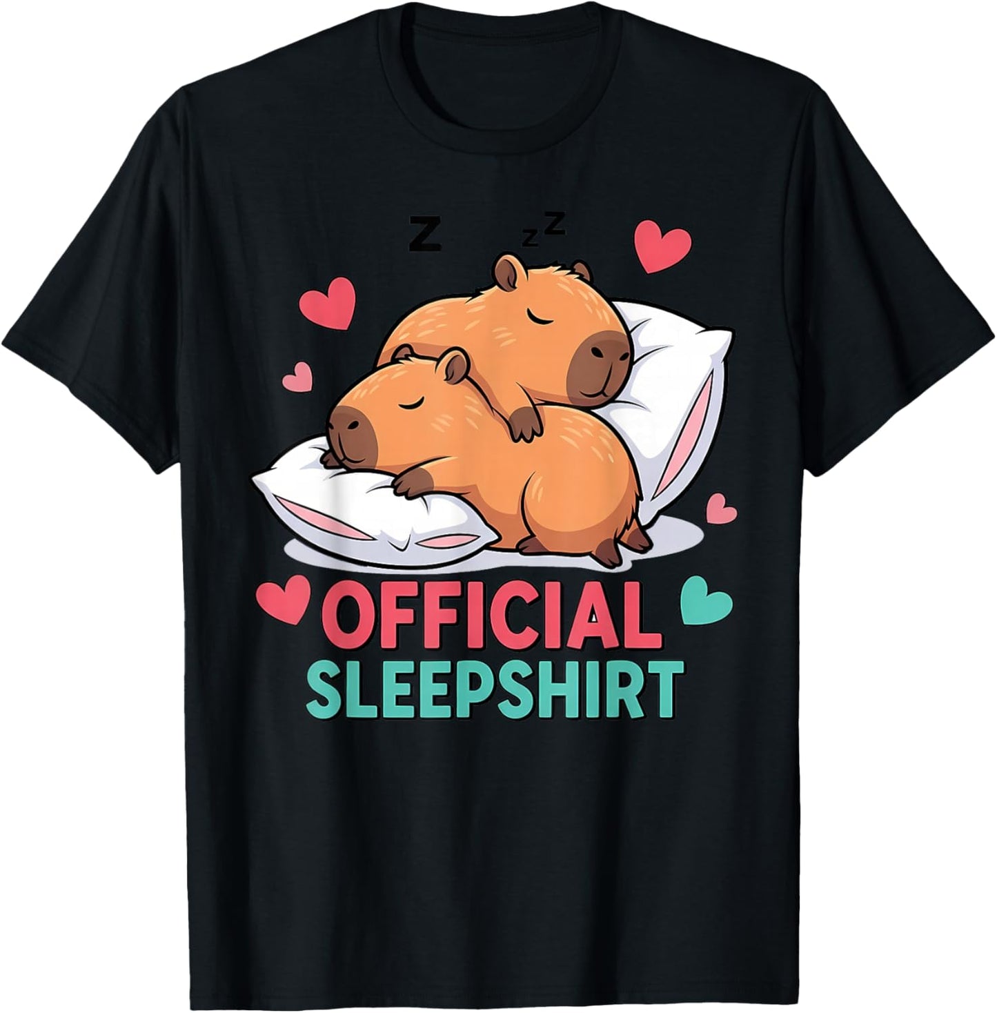 Cute Capybara Official Sleepshirt Cozy Sleep Valentine's Day T-Shirt - T-Shirt | Black