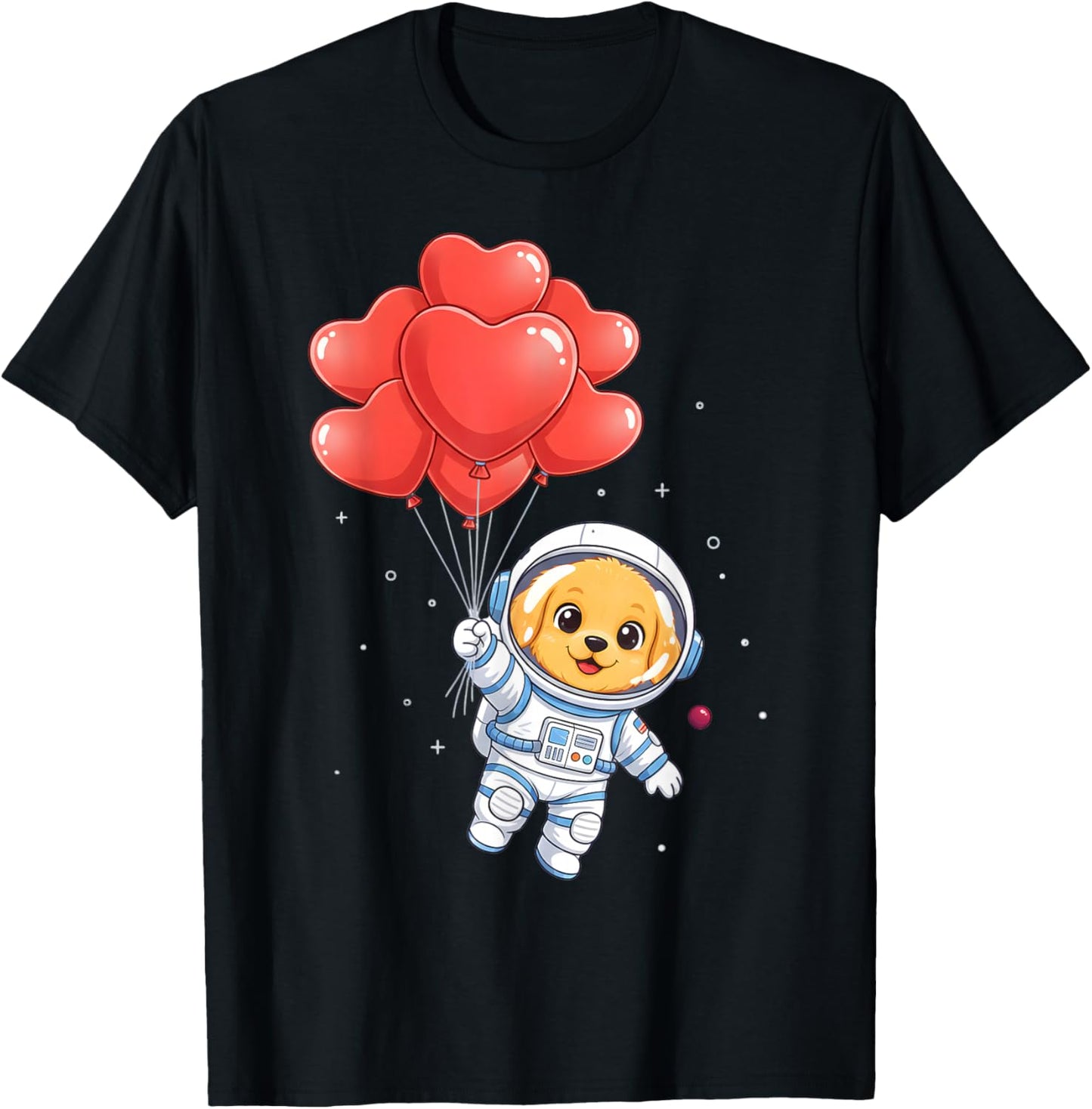 Funny Astronaut Golden Retriever Dog Heart for Kids Boys T-Shirt - T-Shirt | Black
