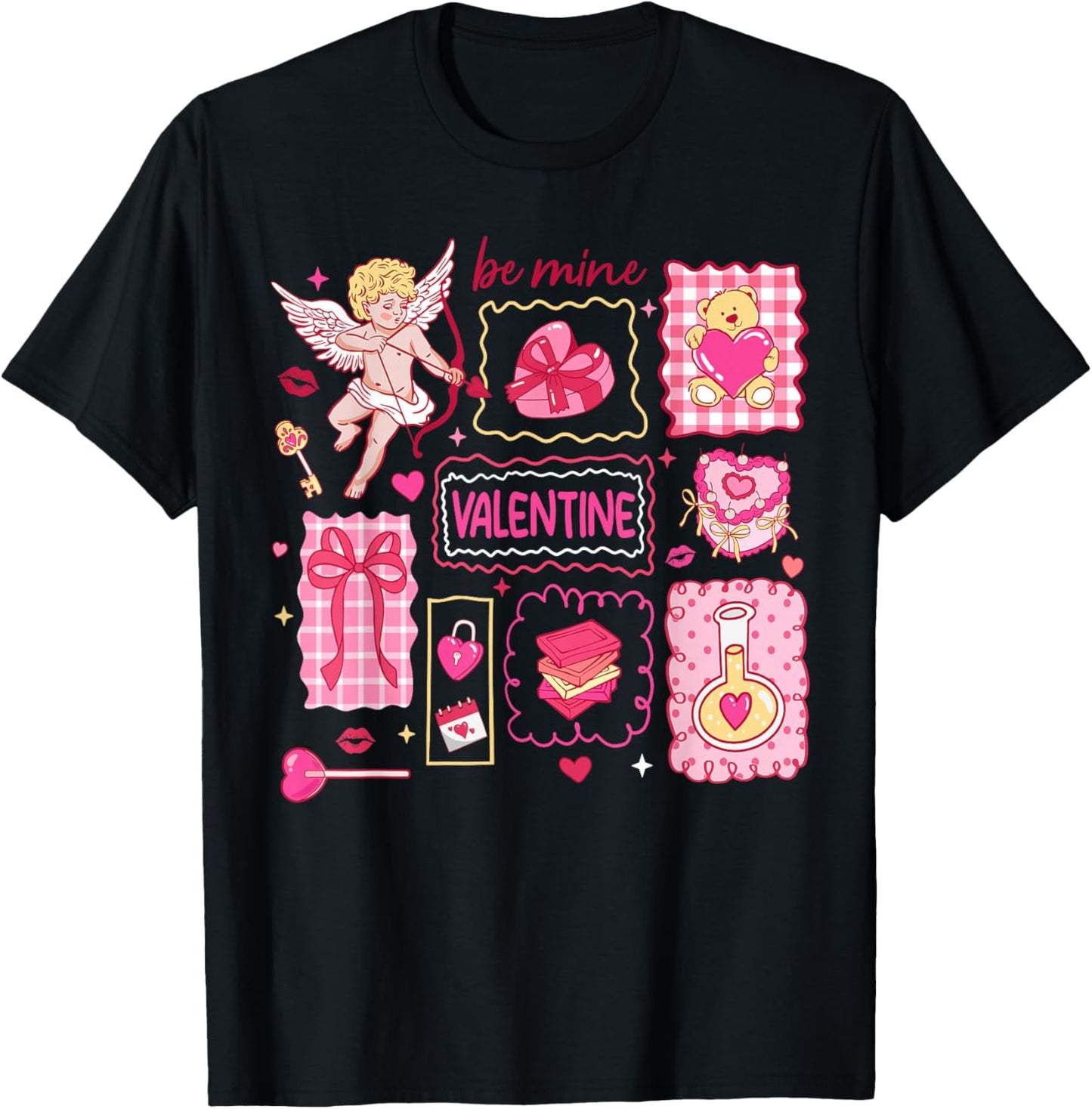 Preppy Valentine Be Mine Cute Coquette Bow Girl Women Kid T-Shirt - T-Shirt | Black