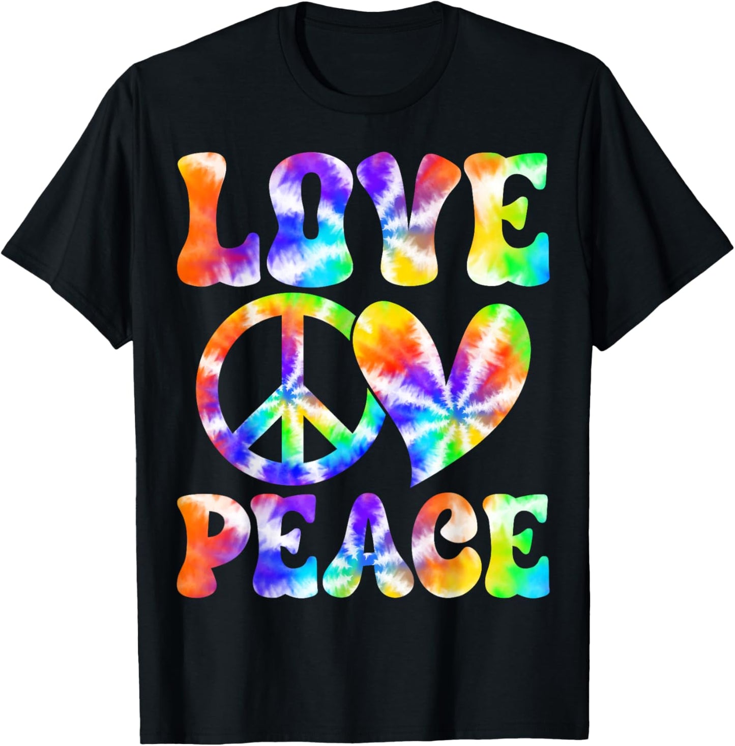 Valentine's Day Love Peace Heart Tie Dye Couple T-Shirt - T-Shirt | Black