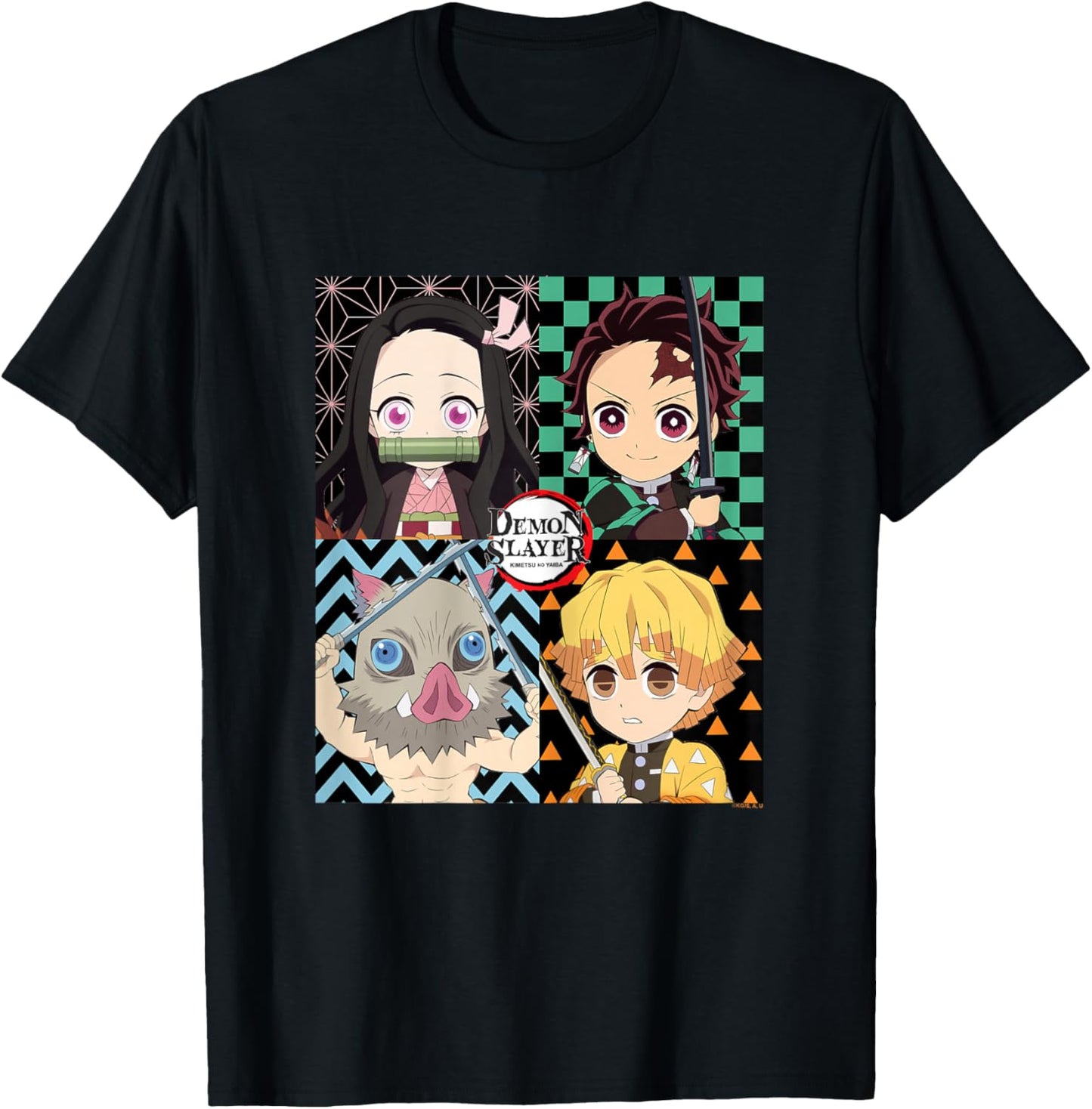 Demon Slayer: Kimetsu no Yaiba Nezuko Tanjiro Zenitsu Kawaii T-Shirt - T-Shirt | Black