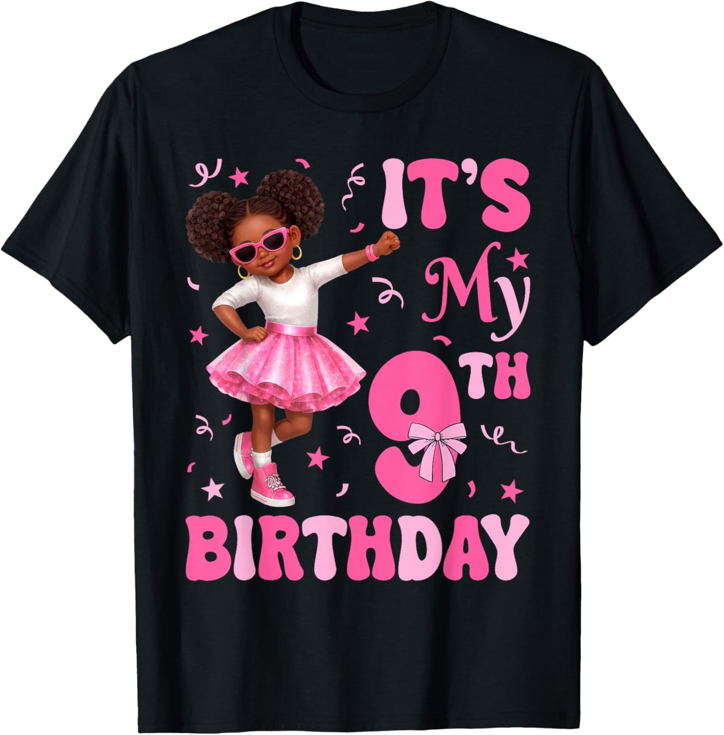 9 Years Old Kids Afro Black Girl It's My 9th Birthday Kid T-Shirt - T-Shirt | Black