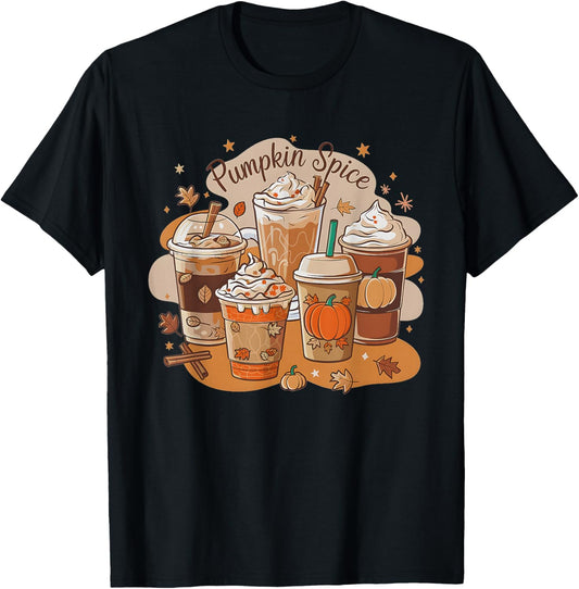 Fall Thanksgiving Pumpkin Spice Coffee Latte Autumn Season T-Shirt - T-Shirt | Black