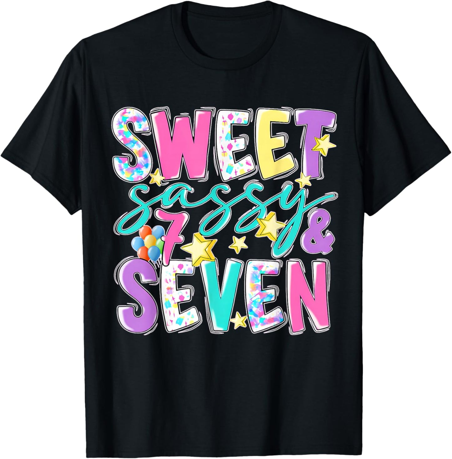 7Th Birthday Girl Sweet Sassy and Seven Birthday Girl Kids T-Shirt - T-Shirt | Black