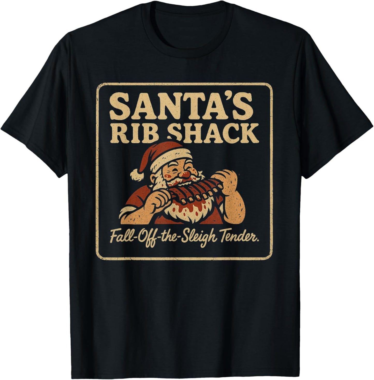 Santa’s Rib Shack BBQ Retro Holiday Design T-Shirt - T-Shirt | Black