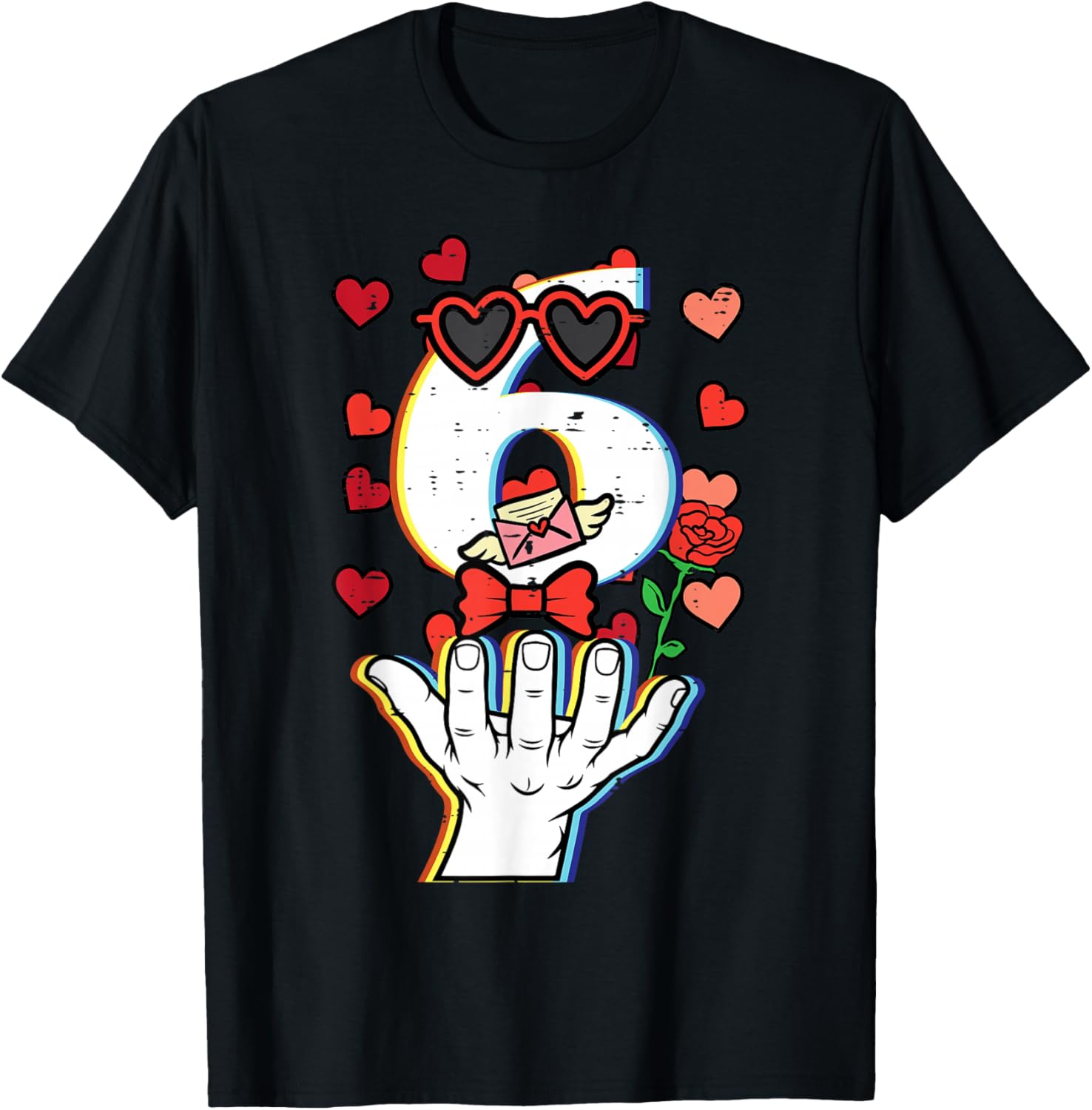 Number 6 Valentines Day 6 7 Meme Matching Kids Boys Youth T-Shirt - T-Shirt | Black