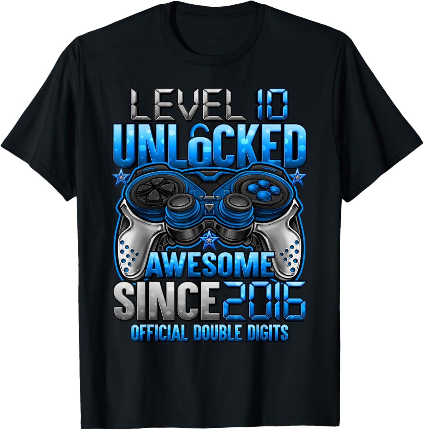 Official Double Digits Level 10 Unlocked 10th Birthday Boy T-Shirt - T-Shirt | Black