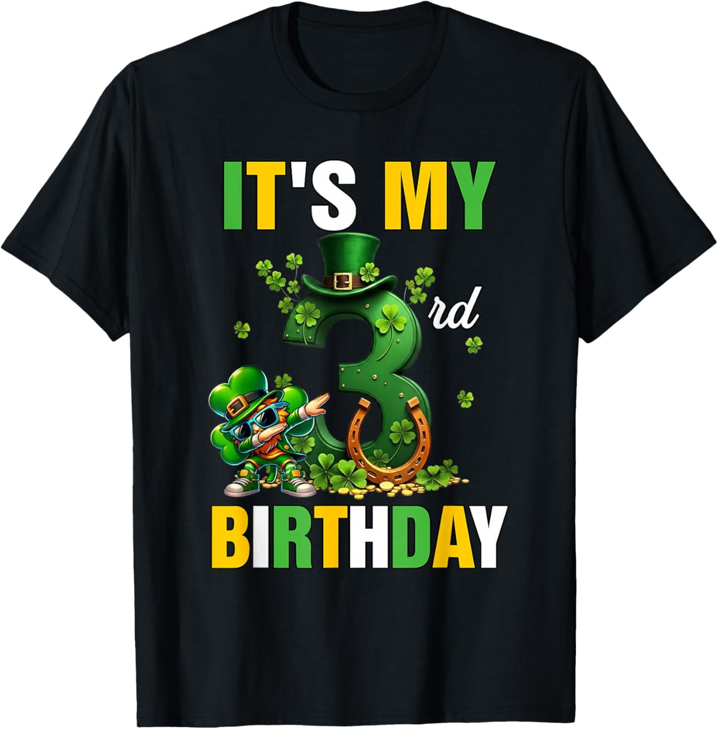 It's My 3rd Birthday St Patricks Day Dabbing Leprechaun T-Shirt - T-Shirt | Black