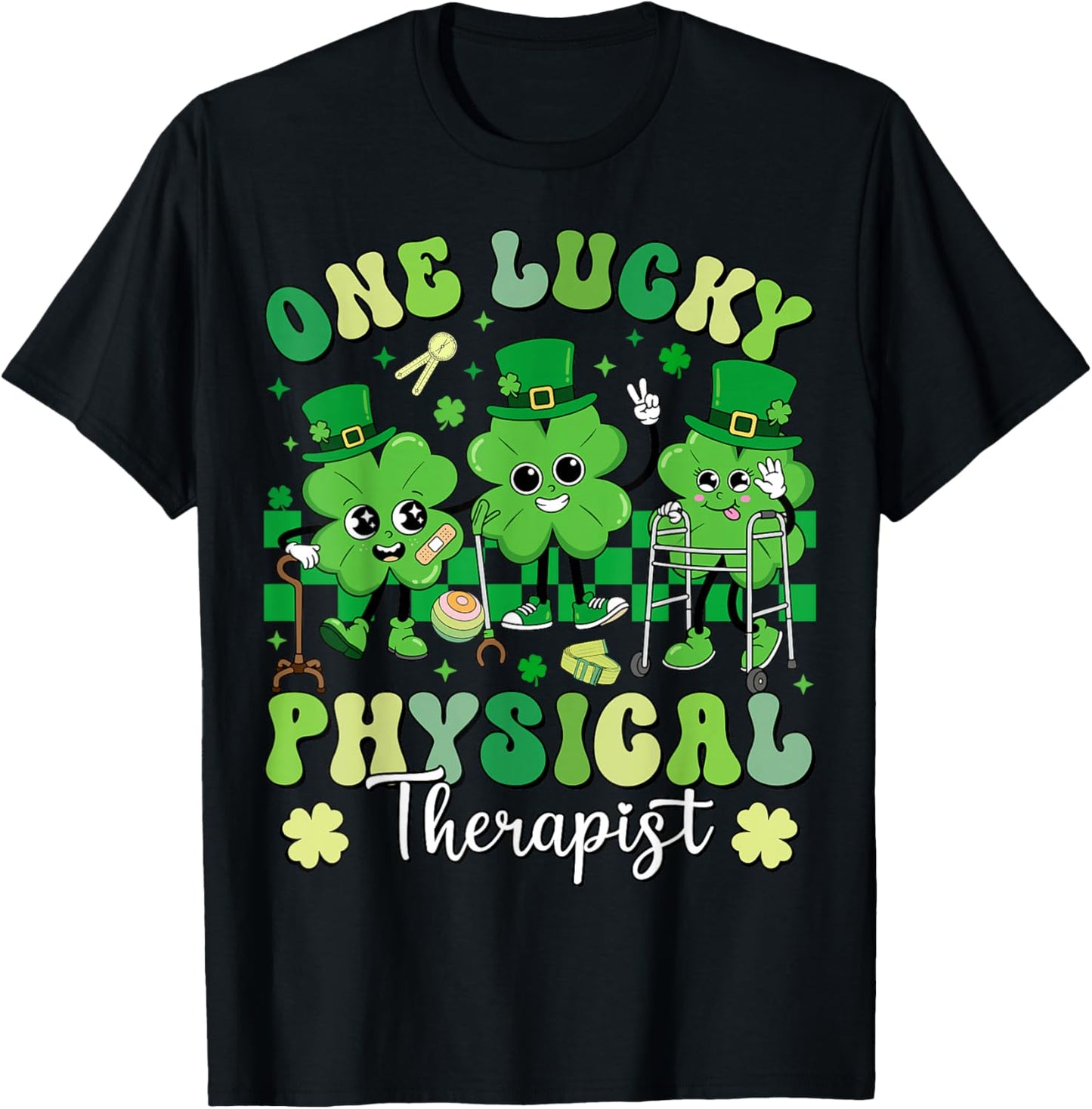 Groovy One Lucky Physical Therapist St Patrick's Day Therapy T-Shirt - T-Shirt | Black