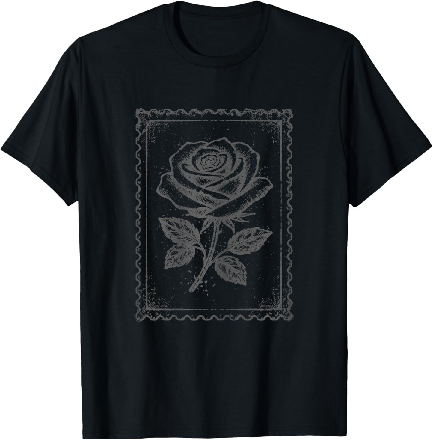 Grunge Rose Vintage Floral Distressed Graphic Women Girls T-Shirt - T-Shirt | Black
