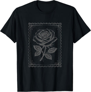 Grunge Rose Vintage Floral Distressed Graphic Women Girls T-Shirt - T-Shirt | Black