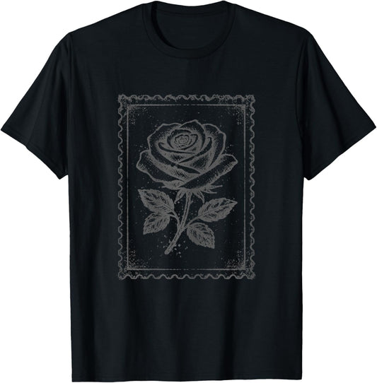 Grunge Rose Vintage Floral Distressed Graphic Women Girls T-Shirt - T-Shirt | Black