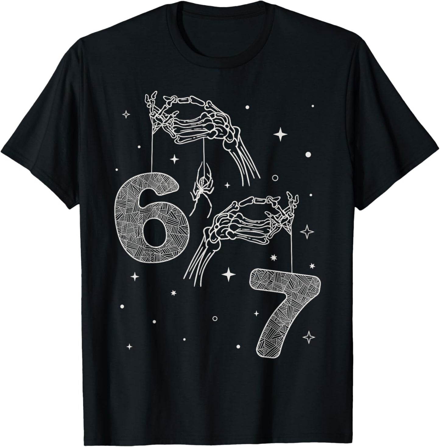 67 Meme Skeleton Hand Funny Halloween Six Seven Teens T-Shirt - T-Shirt | Black
