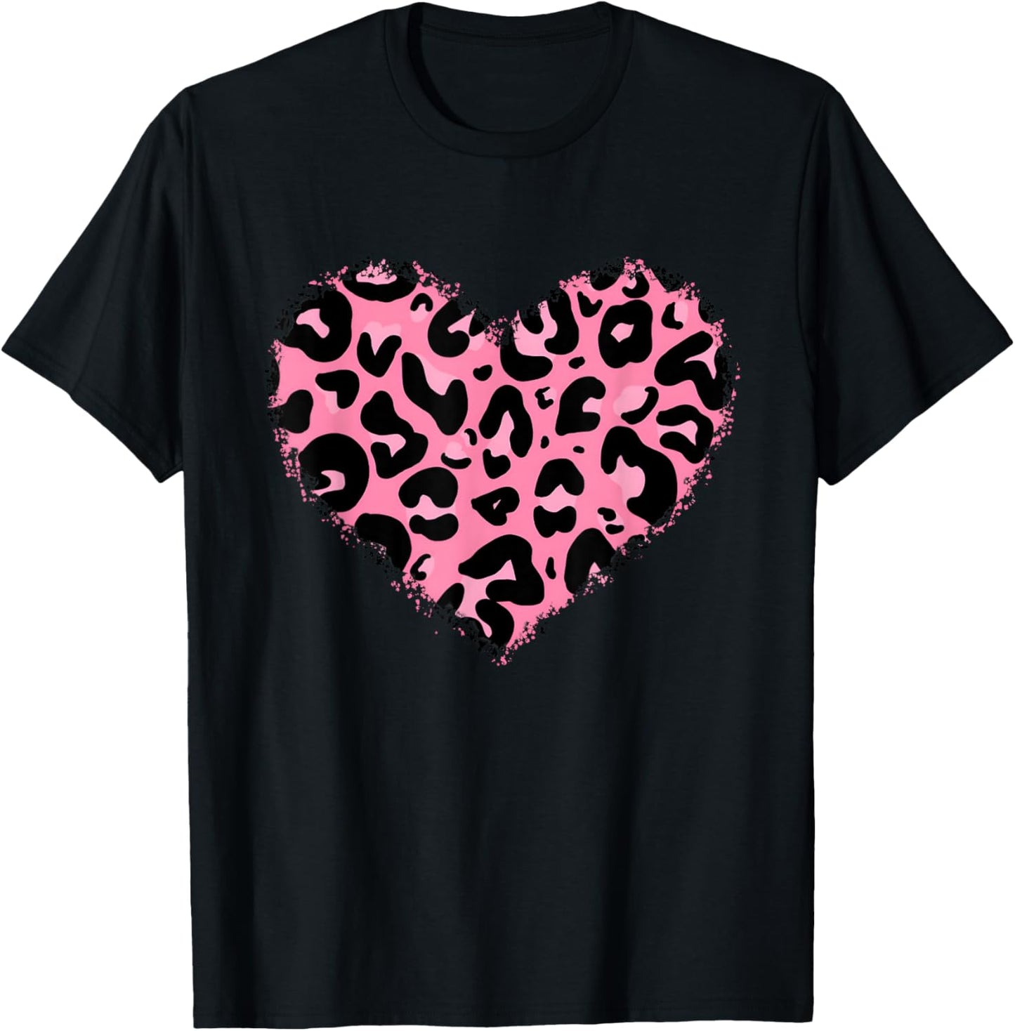 Leopard Cheetah Print Heart Pink Lover Cute Girls & T-Shirt - T-Shirt | Black