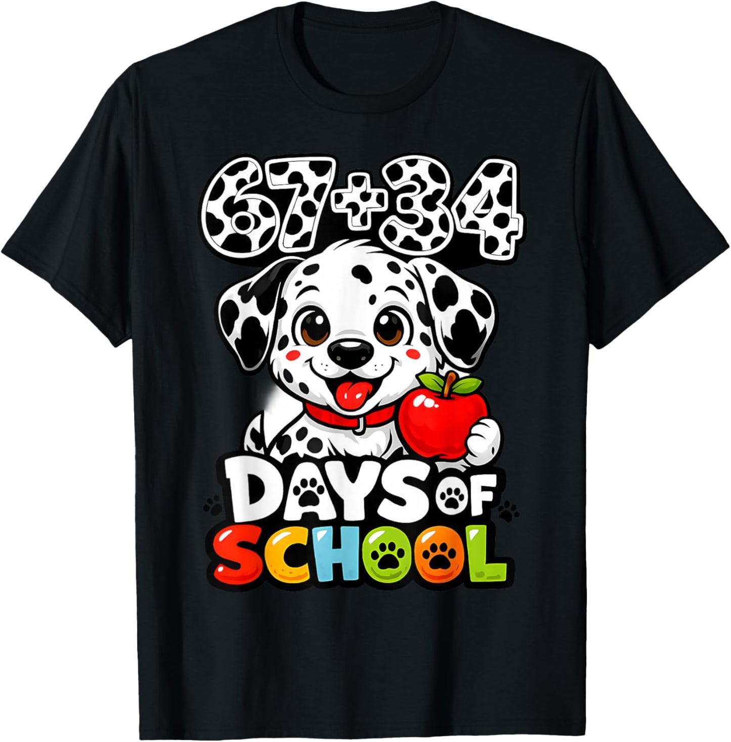 67+34 Days School 101 Days Cute Dog Teacher Kids T-Shirt - T-Shirt | Black