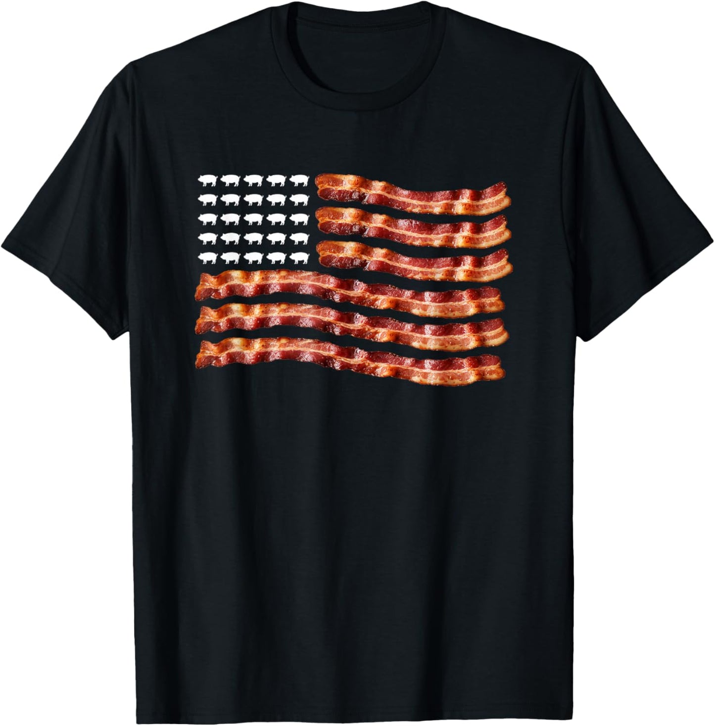 USA Bacon Flag - Patriotic American Bacon Design T-Shirt - T-Shirt | Black