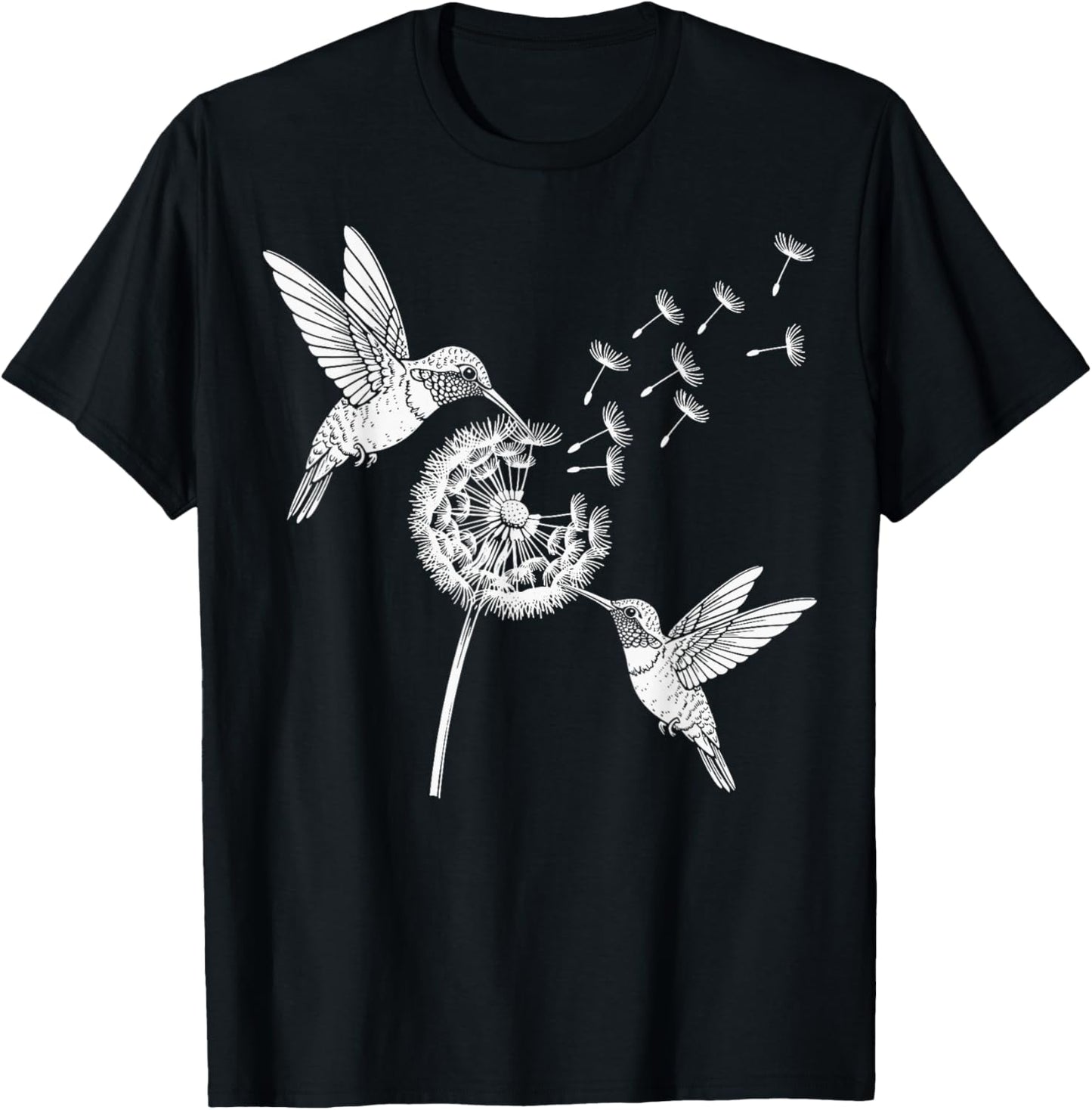 Hummingbirds Dandelion Graphic Bird Flower Lover T-Shirt - T-Shirt | Black