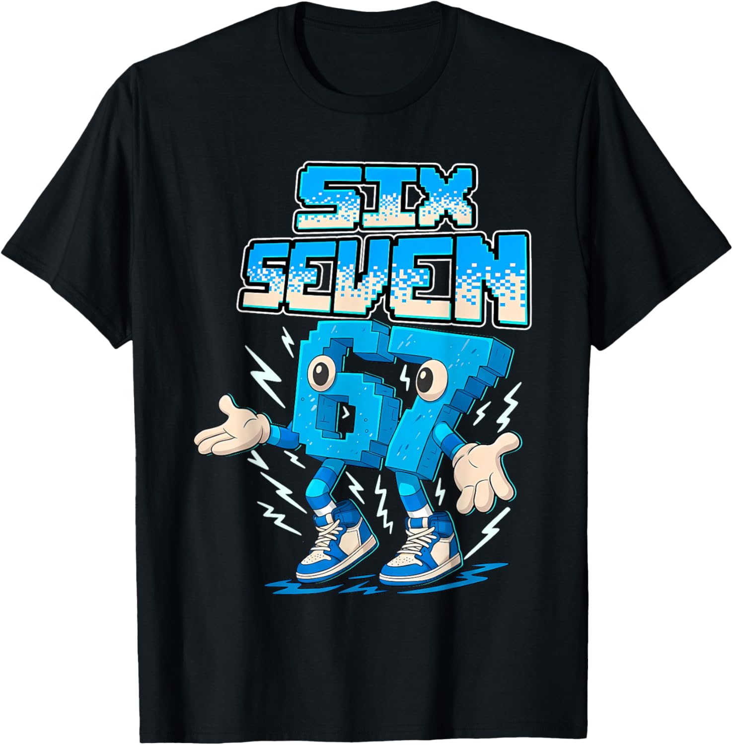 67 Six Seven 6-7 Funny Brainrot Boys Girls Kids Gaming Meme T-Shirt - T-Shirt | Black