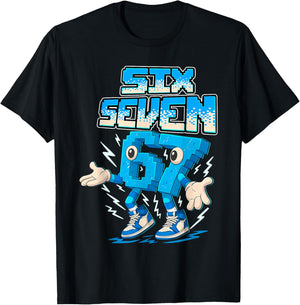 67 Six Seven 6-7 Funny Brainrot Boys Girls Kids Gaming Meme T-Shirt - T-Shirt | Black
