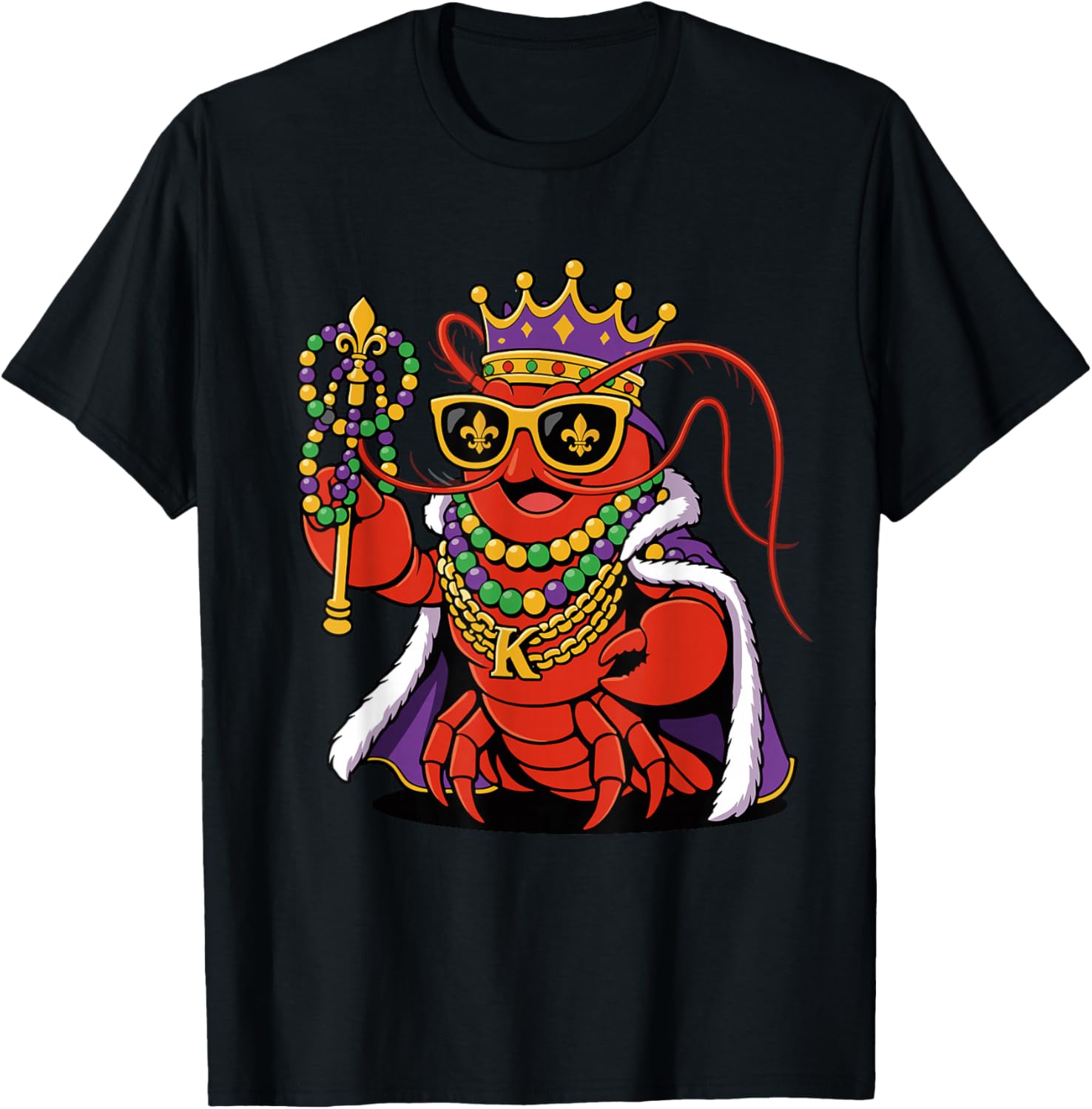 King Crawfish Mardi Gras Parade Beads Louisiana Festival T-Shirt - T-Shirt | Black