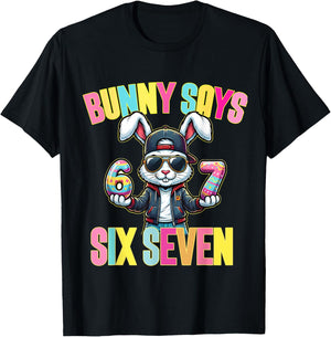 67 Funny Six Seven Meme Cute Rabbit Bunny Easter Day T-Shirt - T-Shirt | Black