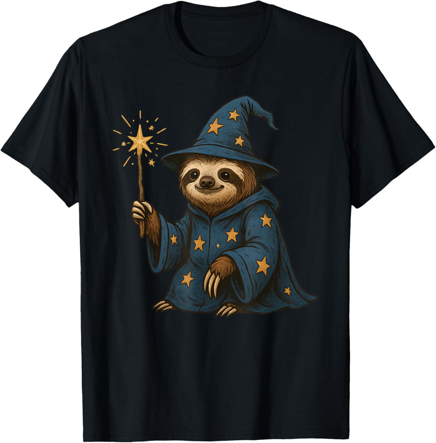 Sloth Wizard Fantasy T-Shirt - T-Shirt | Black