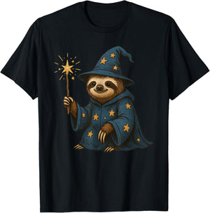 Sloth Wizard Fantasy T-Shirt - T-Shirt | Black