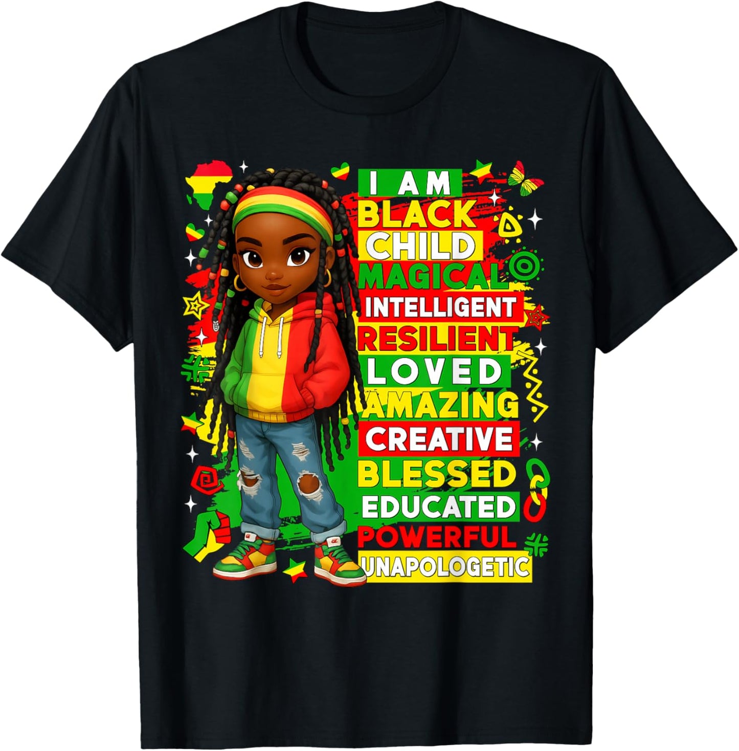 I Am Black Child Black History African American Kids Girls T-Shirt - T-Shirt | Black