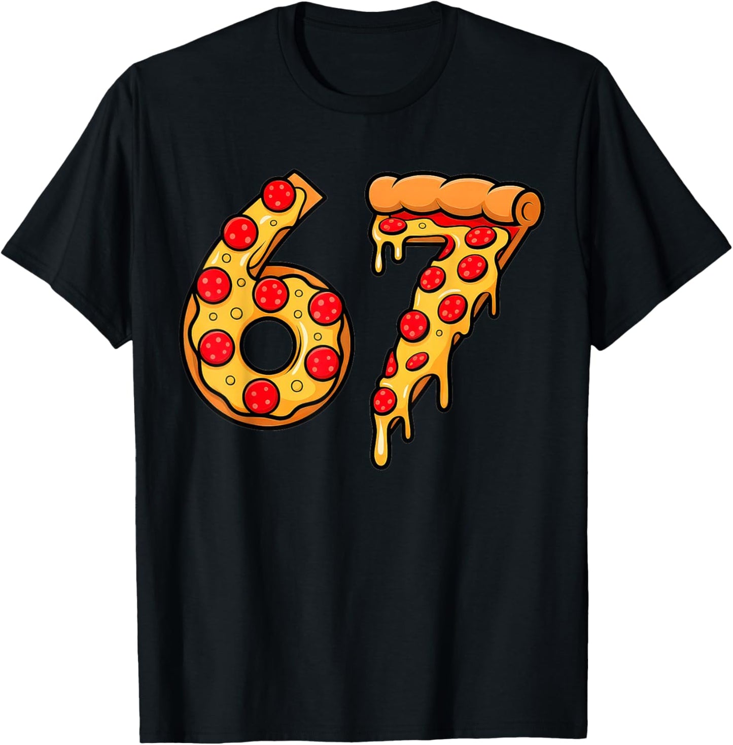 67 Pizza Meme Six Seven Gen Alpha Slang Kids Design T-Shirt - T-Shirt | Black