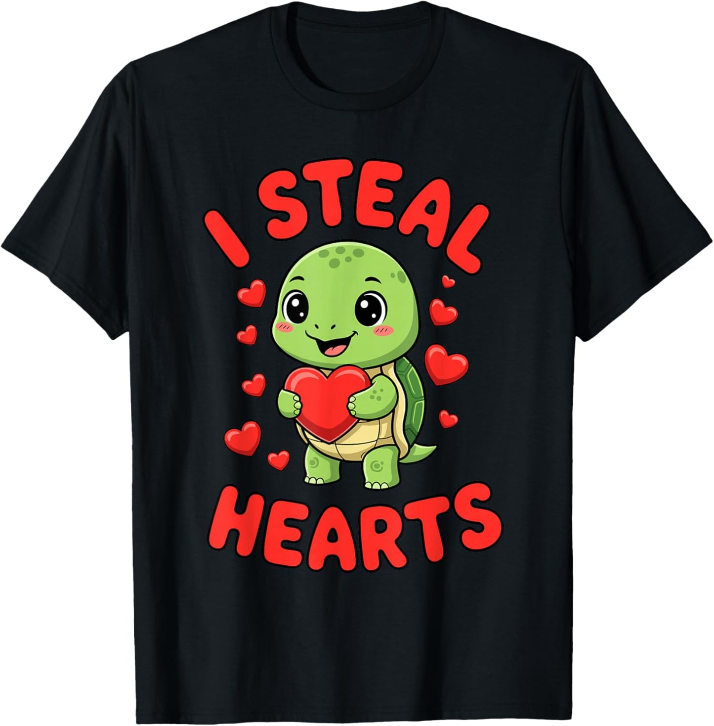 I Steal Hearts Valentine's Day Turtle T-Shirt - T-Shirt | Black