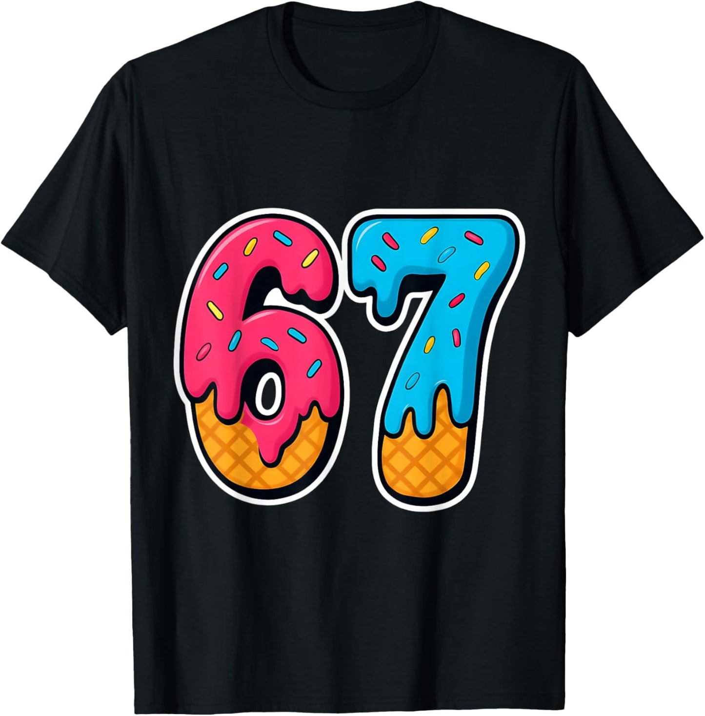 67 Ice Cream Drip Funny Six Seven Gen Alpha Meme Slang T-Shirt - T-Shirt | Black