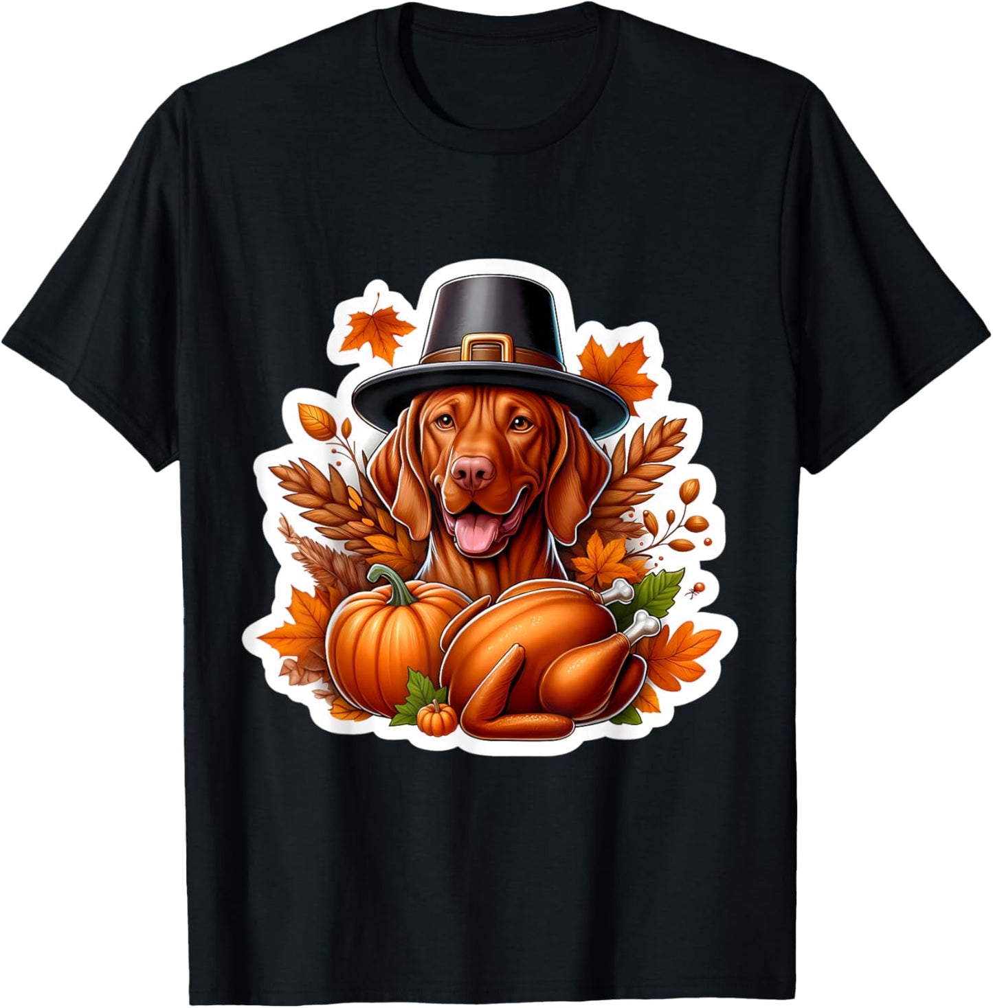 Thanksgiving Vizsla Dog Owner Lover Funny Pilgrim Turkey Mom T-Shirt - T-Shirt | Black