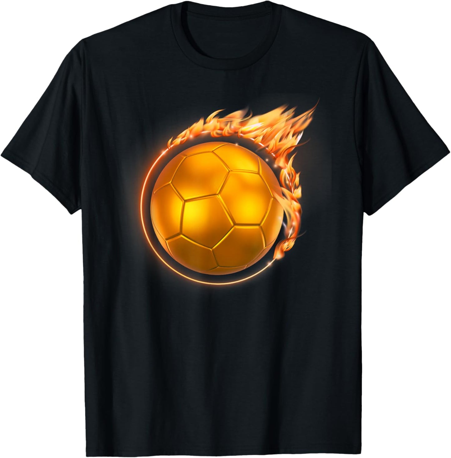 Flaming Gold Soccer Ball Fireball Flames Soccer Player Coach T-Shirt - T-Shirt | Black