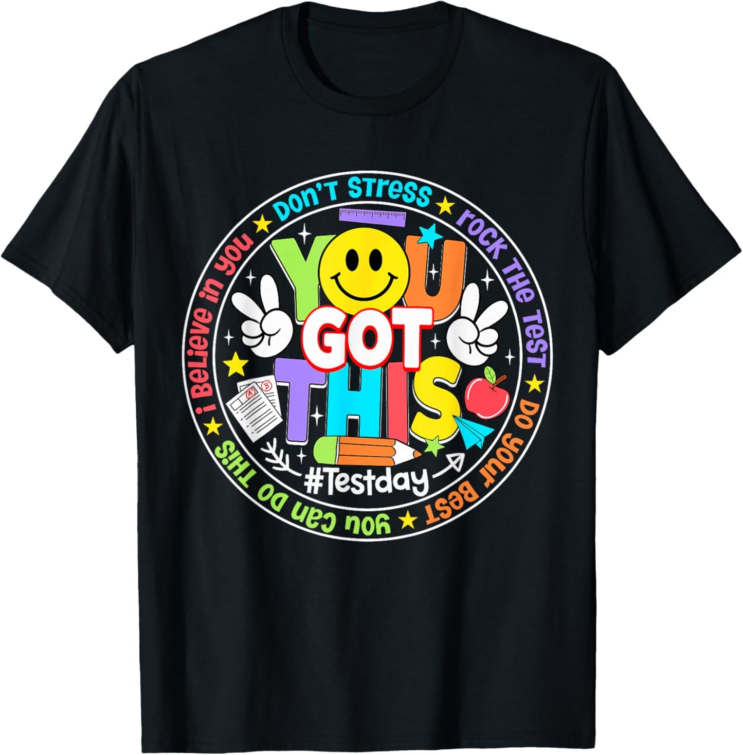 Test Day Rock The Test Teacher Kid Testing Day You Got This T-Shirt - T-Shirt | Black
