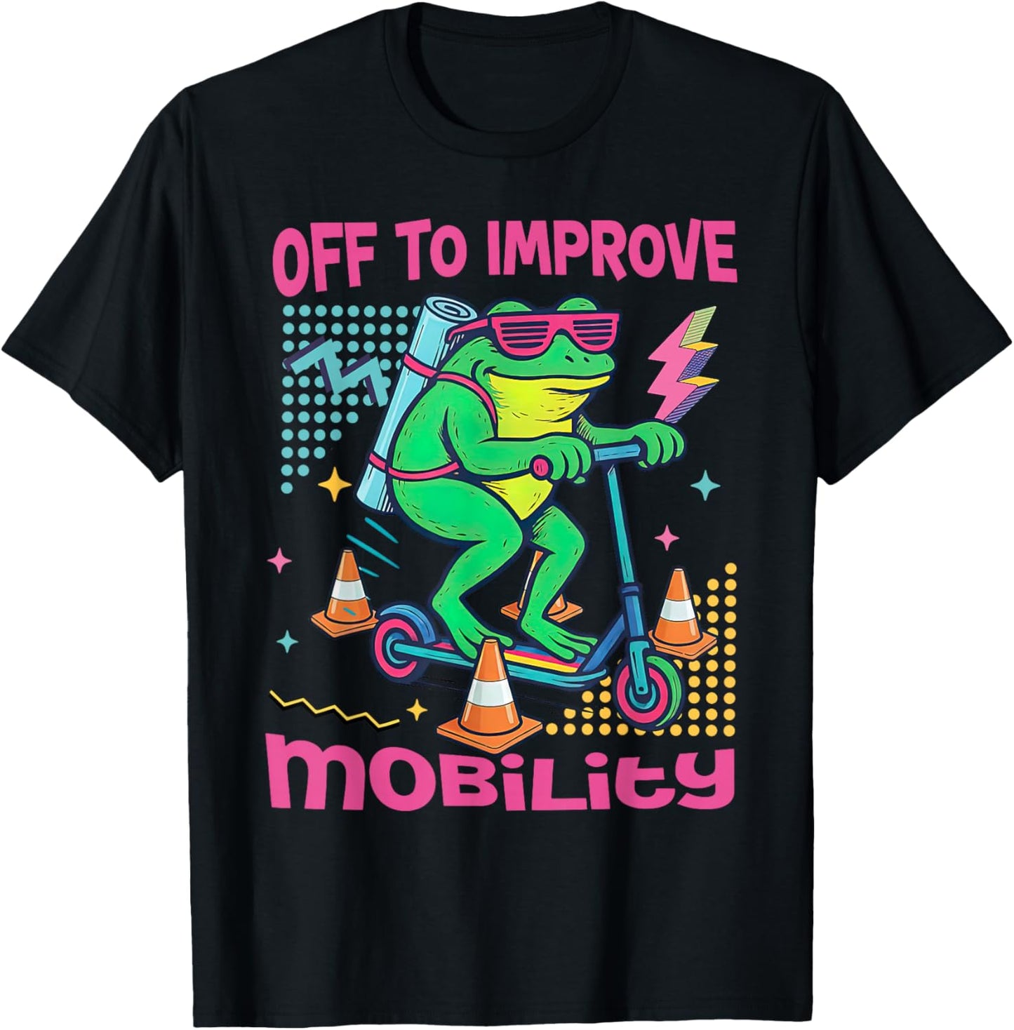 Off to Improve Mobility Retro Physical Therapy Frog Scooter T-Shirt - T-Shirt | Black